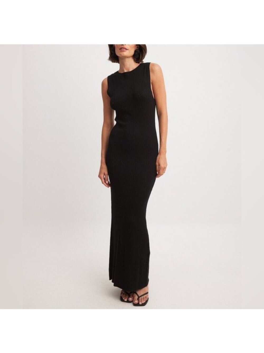 NAKD Ribbed Fine Knitted Ribbed Classic Black Sleeveless Column Maxi Dress